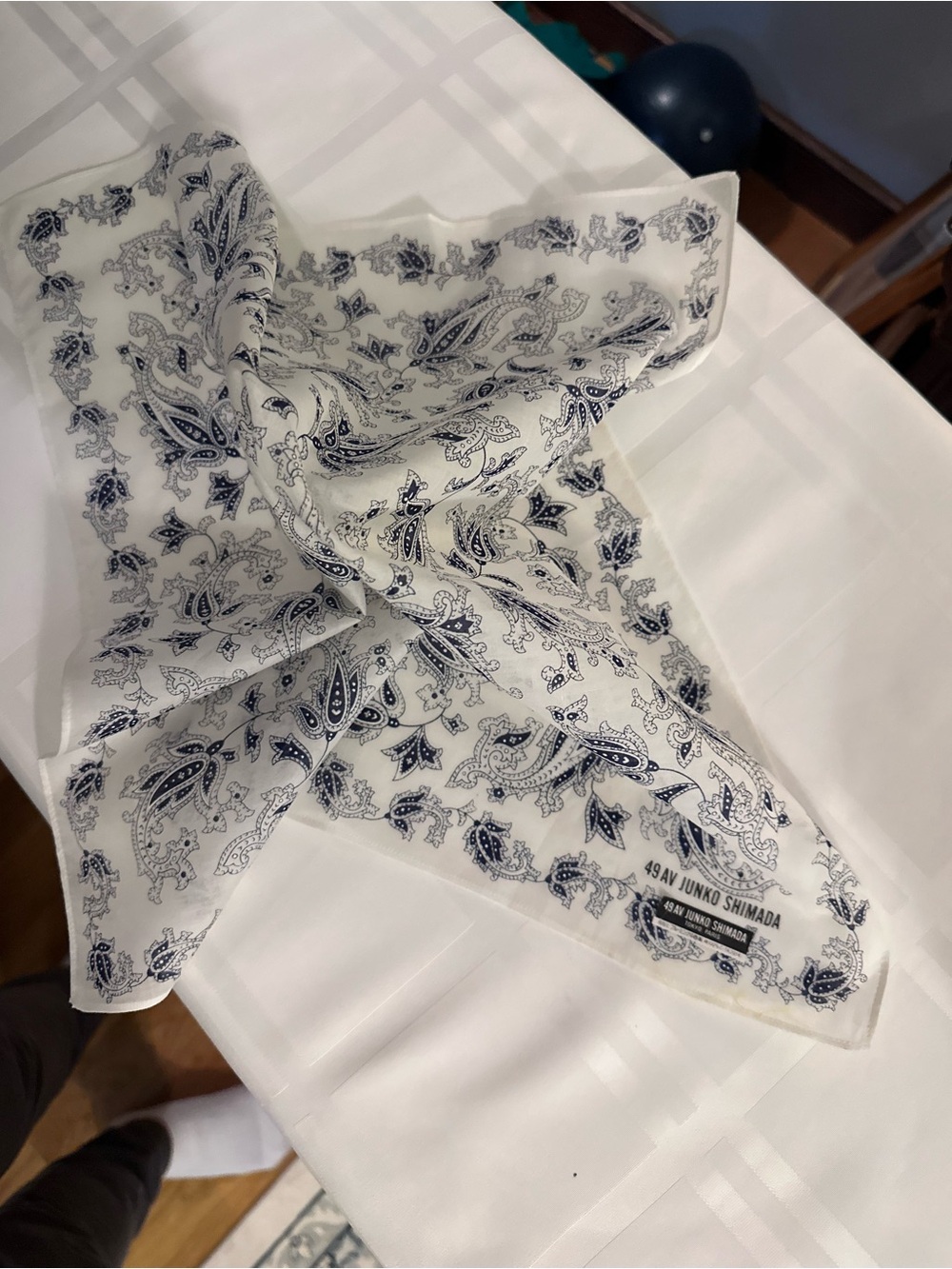 49AV Juno Shimada NWT White & Navy Paisley Scarf
